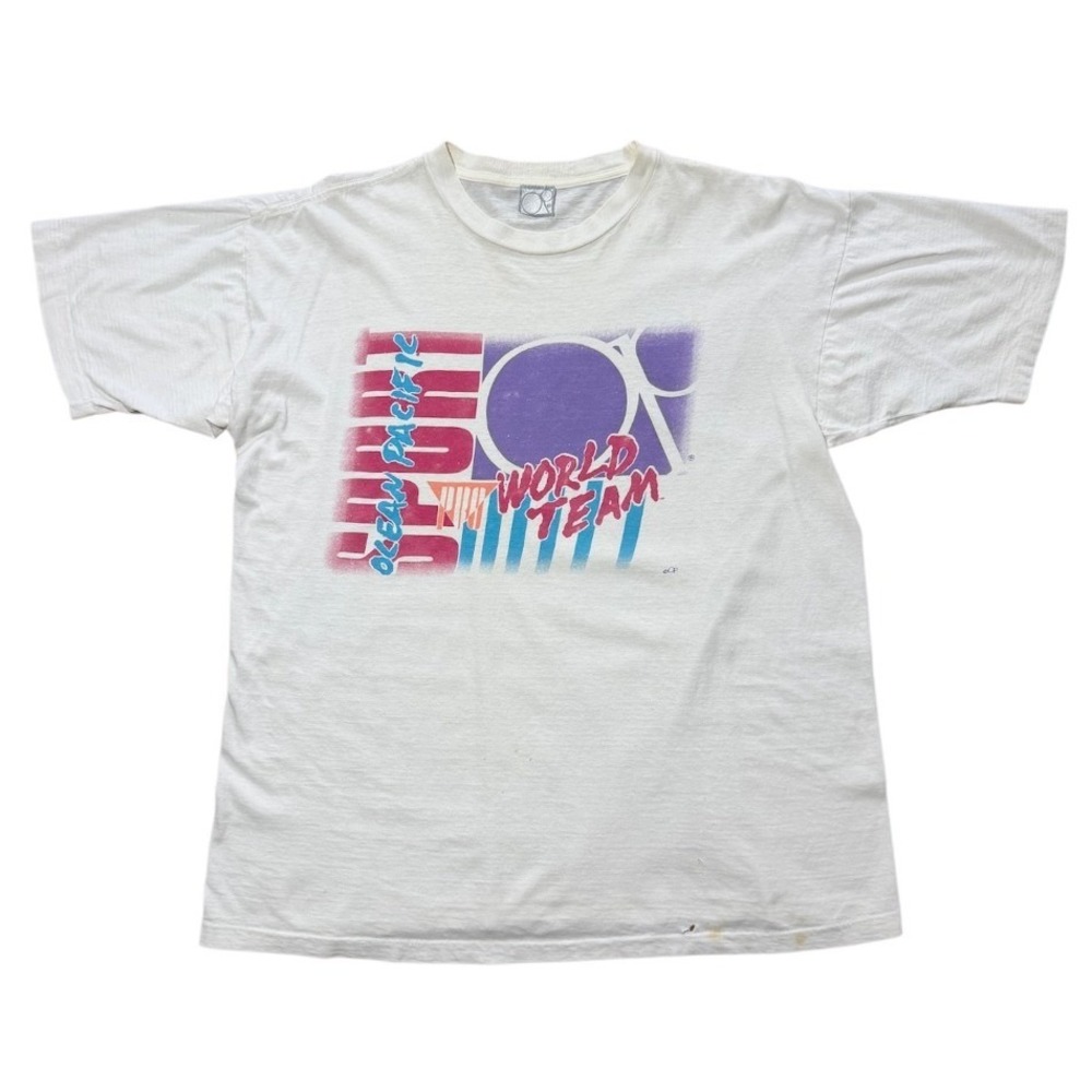 Vintage 90s Ocean Pacific OP World Team Surf Art Beach Sport Graphic T-shirt